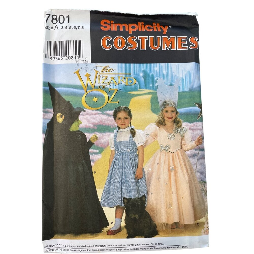 90s Simplicity 7801 Costume Pattern Size 3-8 Wizard Of Oz Girls Sewing Kit UNCUT